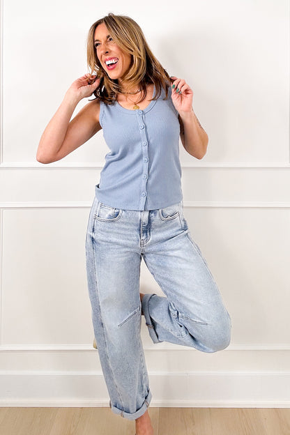 Ribbed Knit Button Down Tank Top