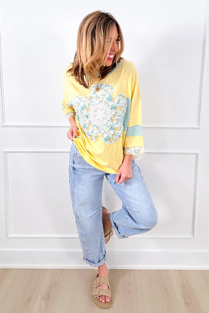 3/4 Sleeve Daisy Patch Pullover Top