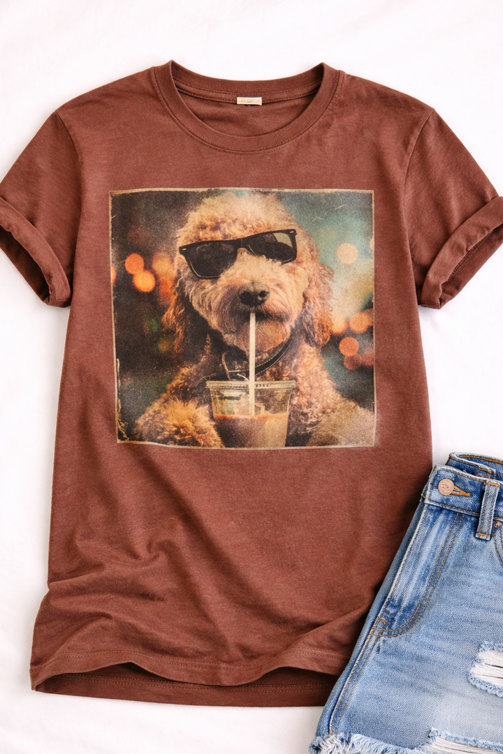 Plus/Reg Short Sleeve "Ringo Drinking Iced Coffee" Graphic Tee