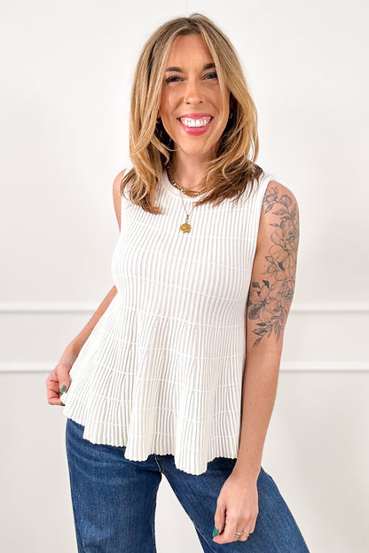 Ribbed Knit Sleeveless Flared Top