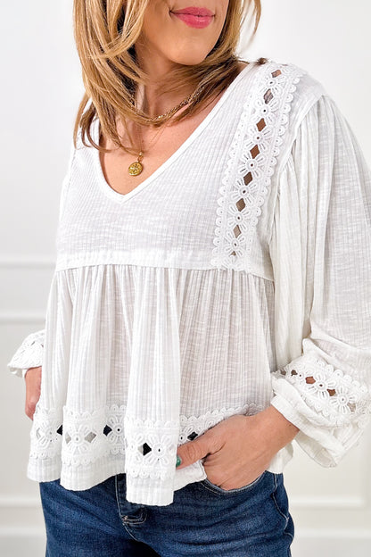 POL Solid Ribbed Long Sleeve V Neck Top