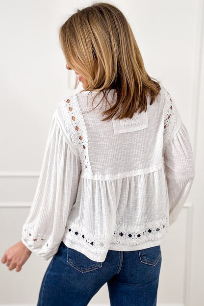 POL Solid Ribbed Long Sleeve V Neck Top