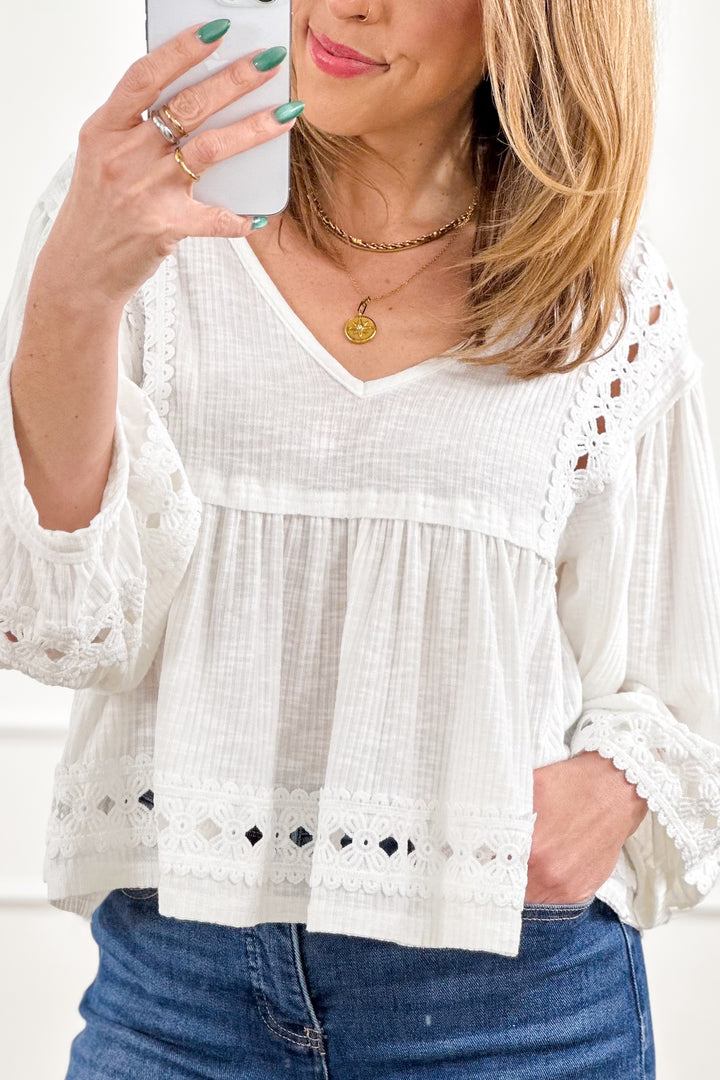 POL Solid Ribbed Long Sleeve V Neck Top