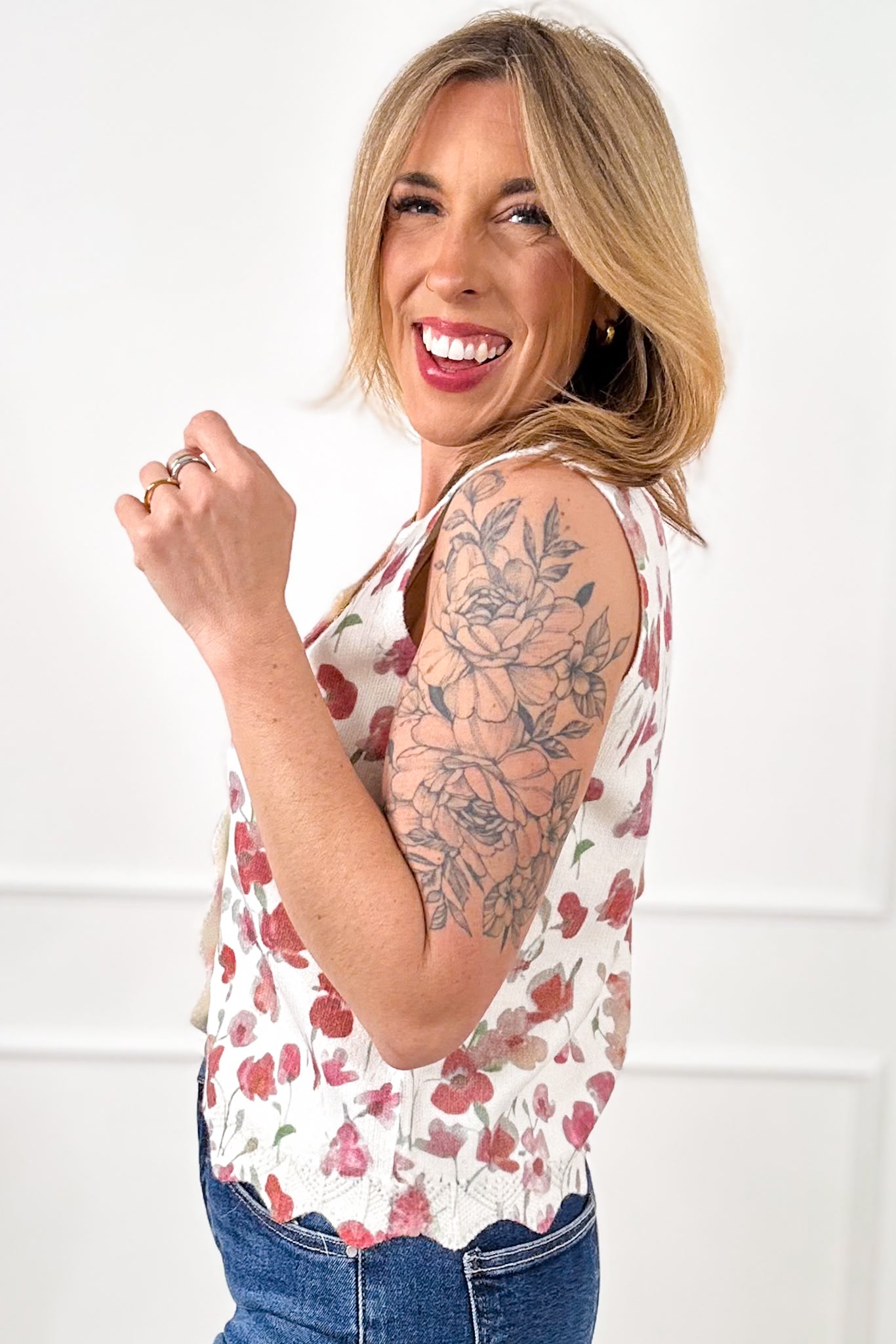 Floral Print Button Down Sweater Vest