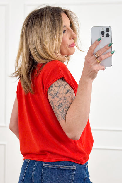 Knit Short Sleeve Top With Rolled Hem