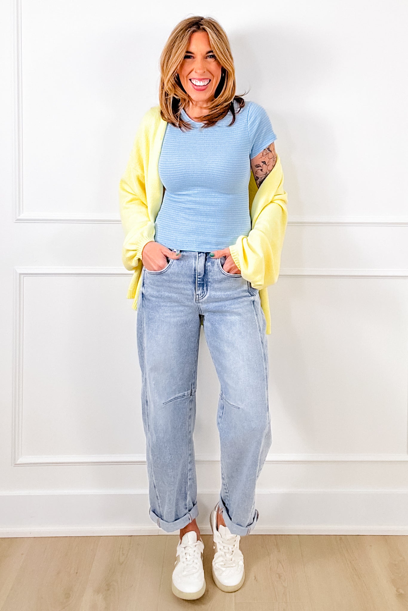 Striped Ribbed Knit Short Sleeve Crew Neck Top