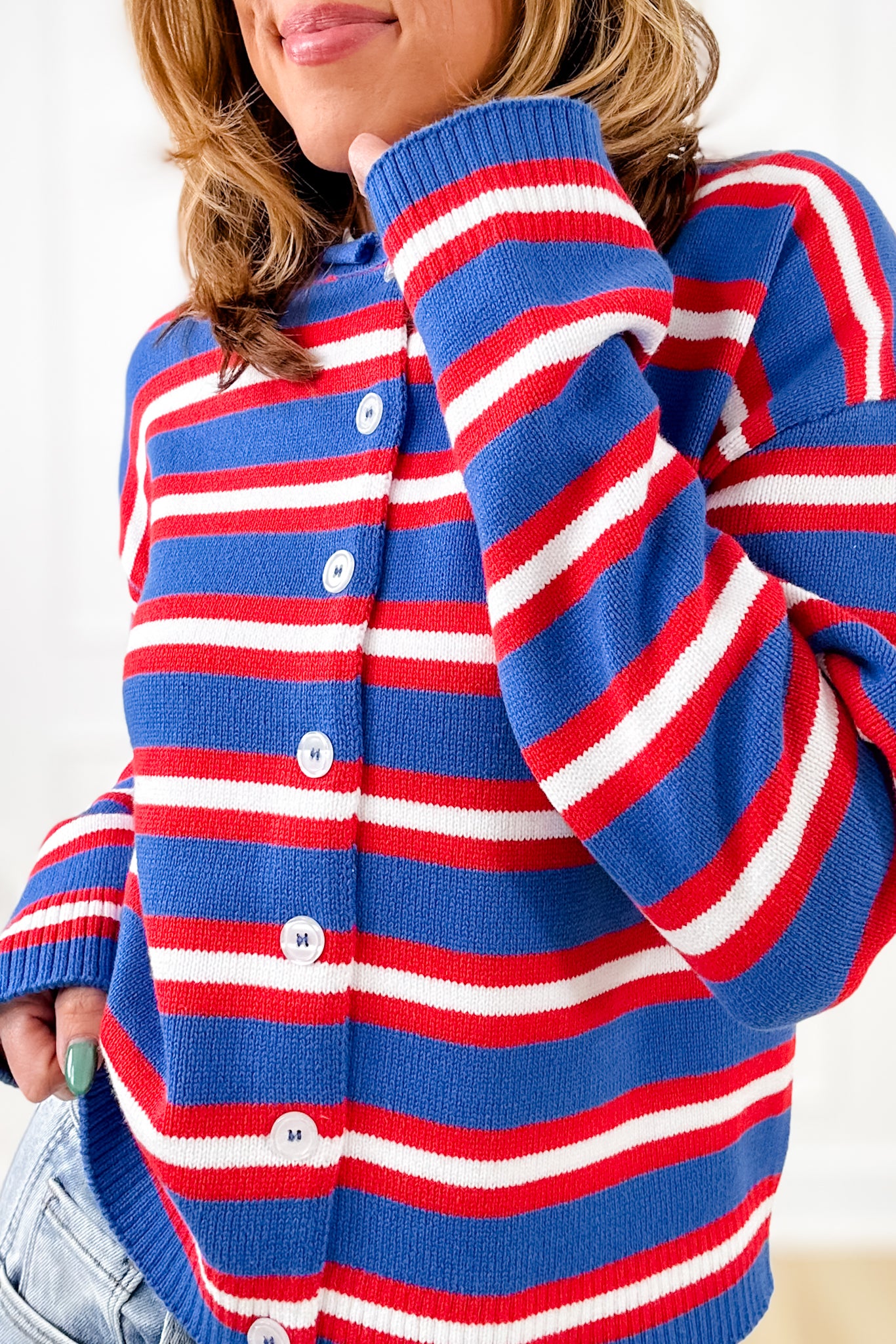 Multi Color Stripe Long Sleeve Button Down Cardigan