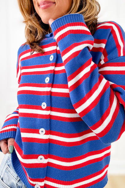 Multi Color Stripe Long Sleeve Button Down Cardigan