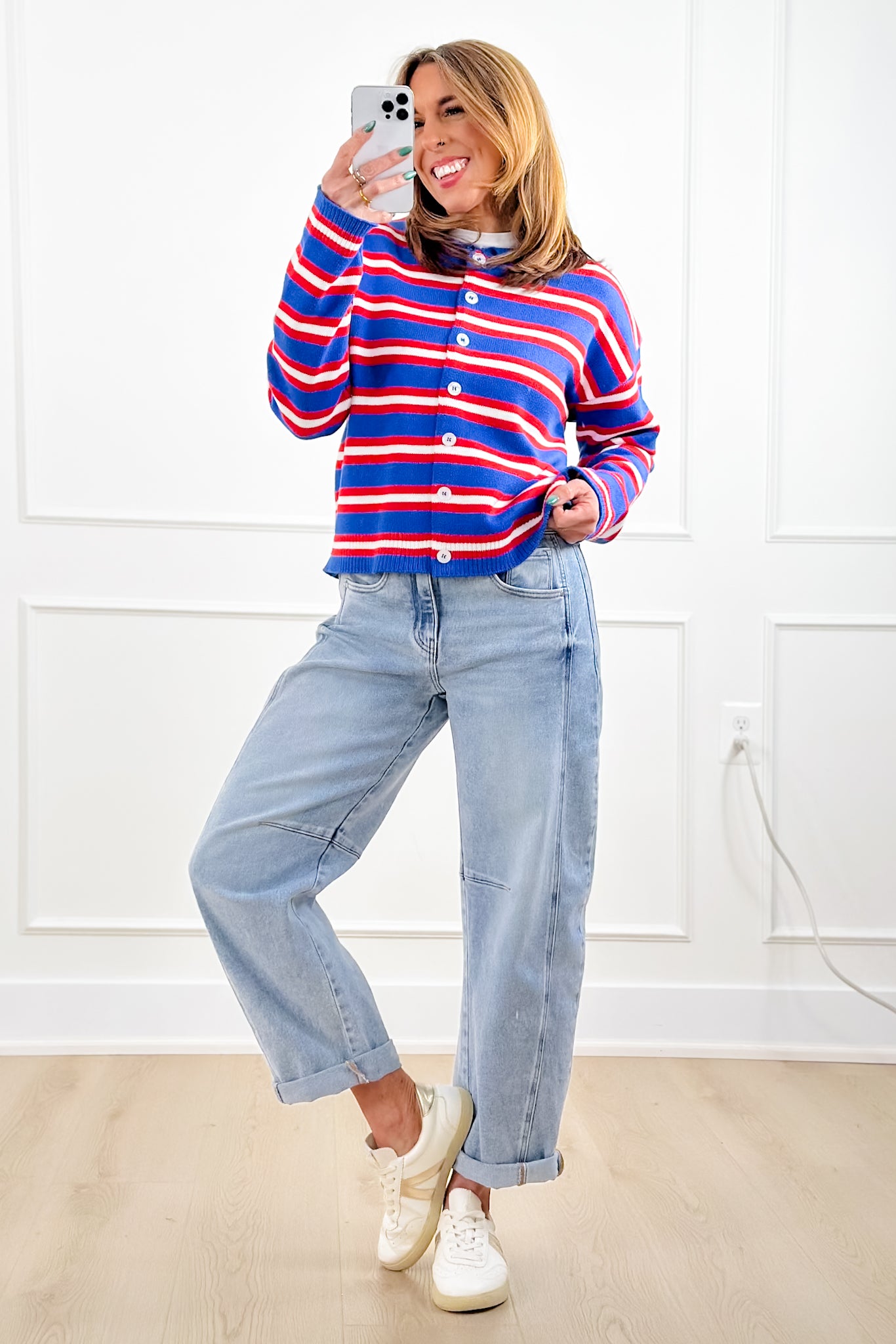 Multi Color Stripe Long Sleeve Button Down Cardigan