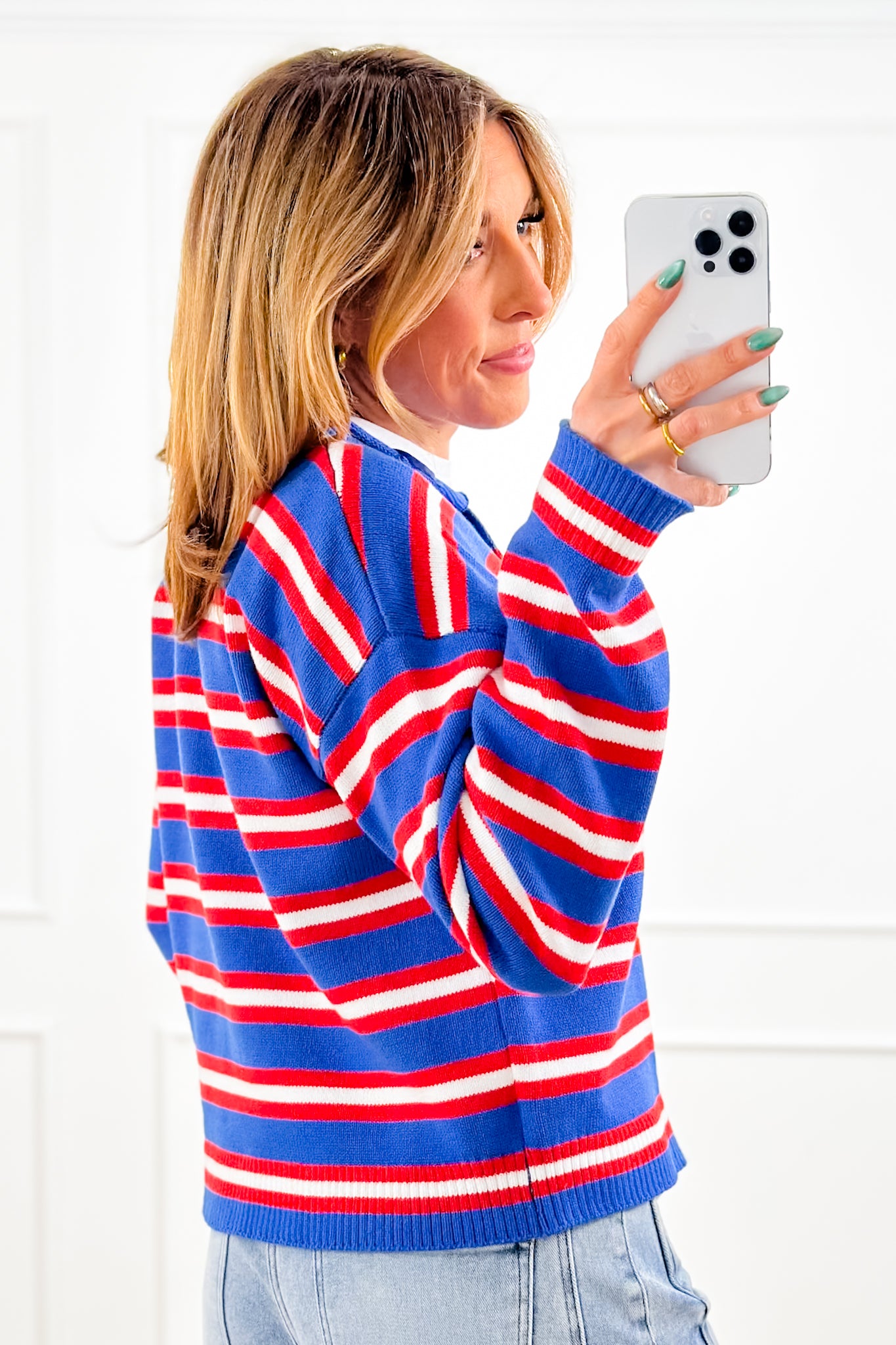 Multi Color Stripe Long Sleeve Button Down Cardigan