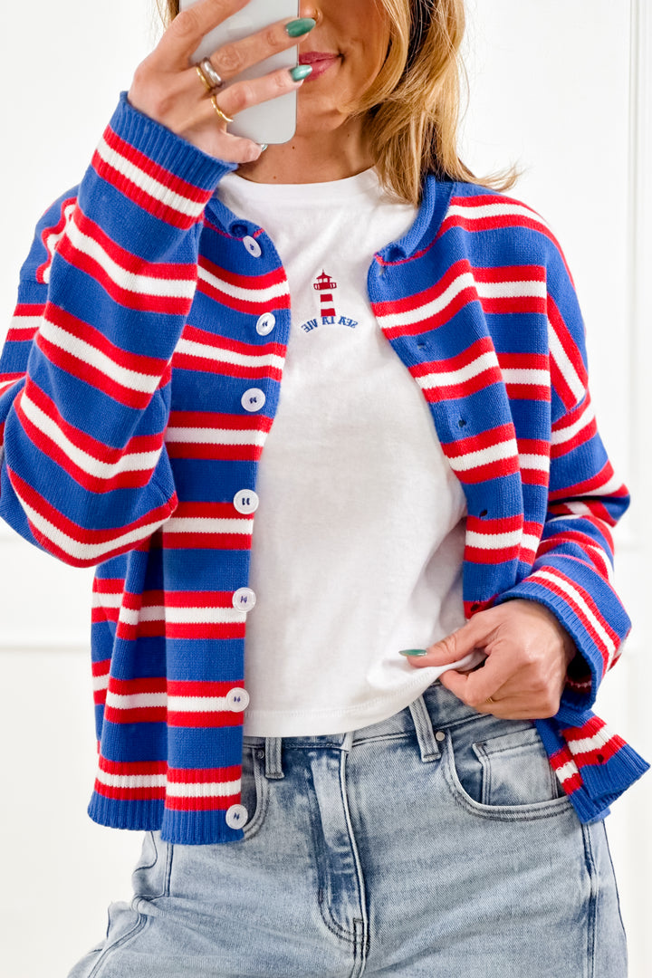 Multi Color Stripe Long Sleeve Button Down Cardigan