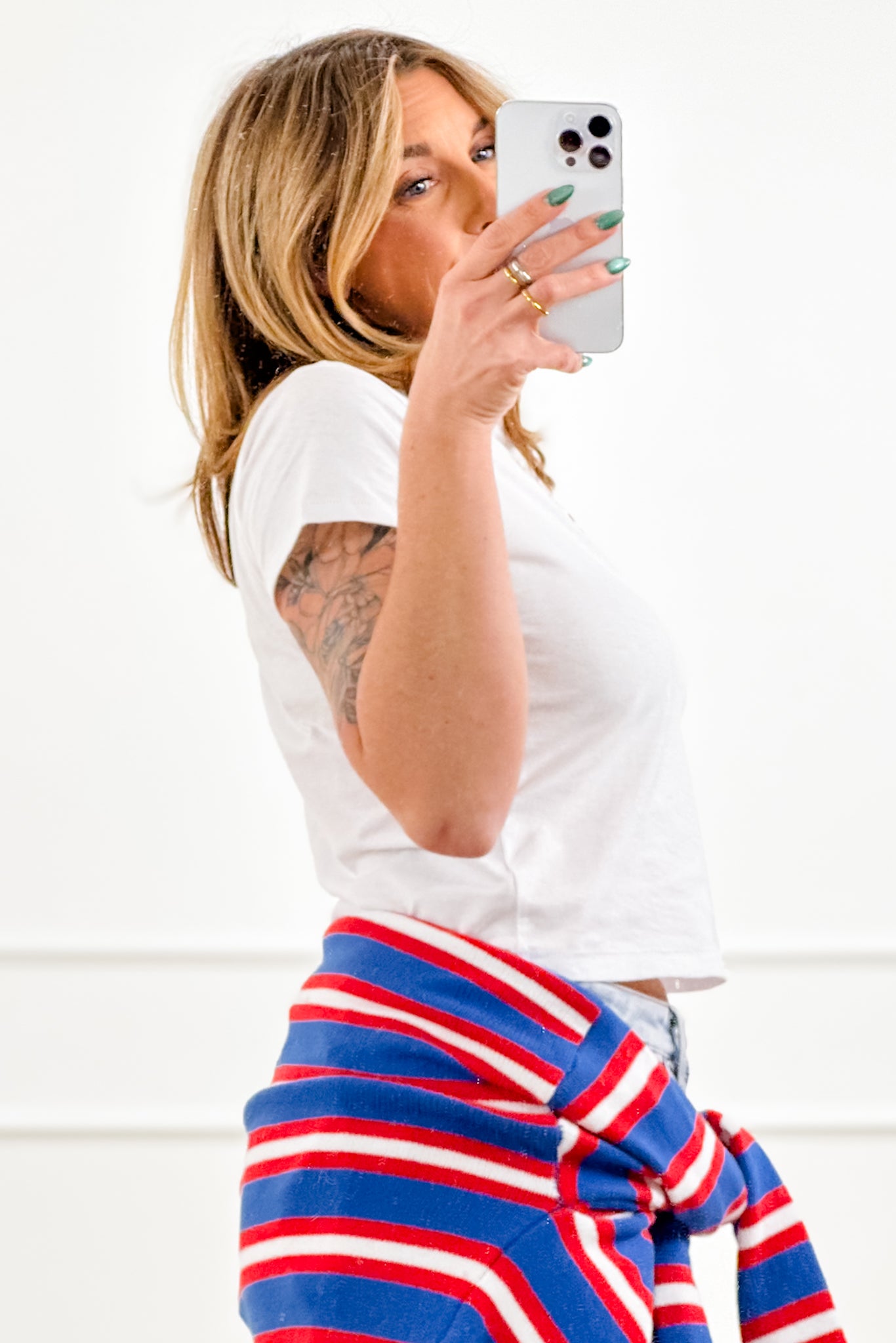 White Short Sleeve Embroidered Lighthouse Top