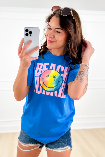 Plus/Reg Short Sleeve "Beach Junkie, Smiley" Graphic Tee