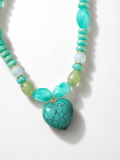 Treasure Jewels Mint Gem Heart Necklace - Freckled Poppy