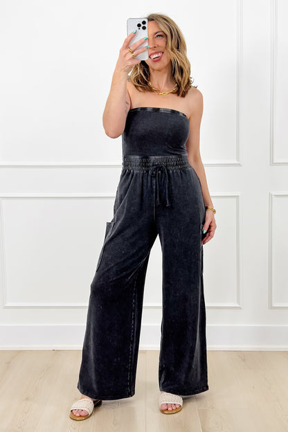 Mineral Wash Strapless Wide Leg Jumpsuit