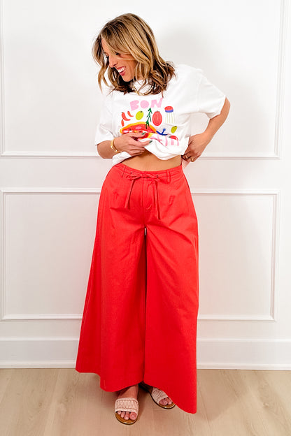 Elastic Waist Wide Leg Pants with Side Pockets