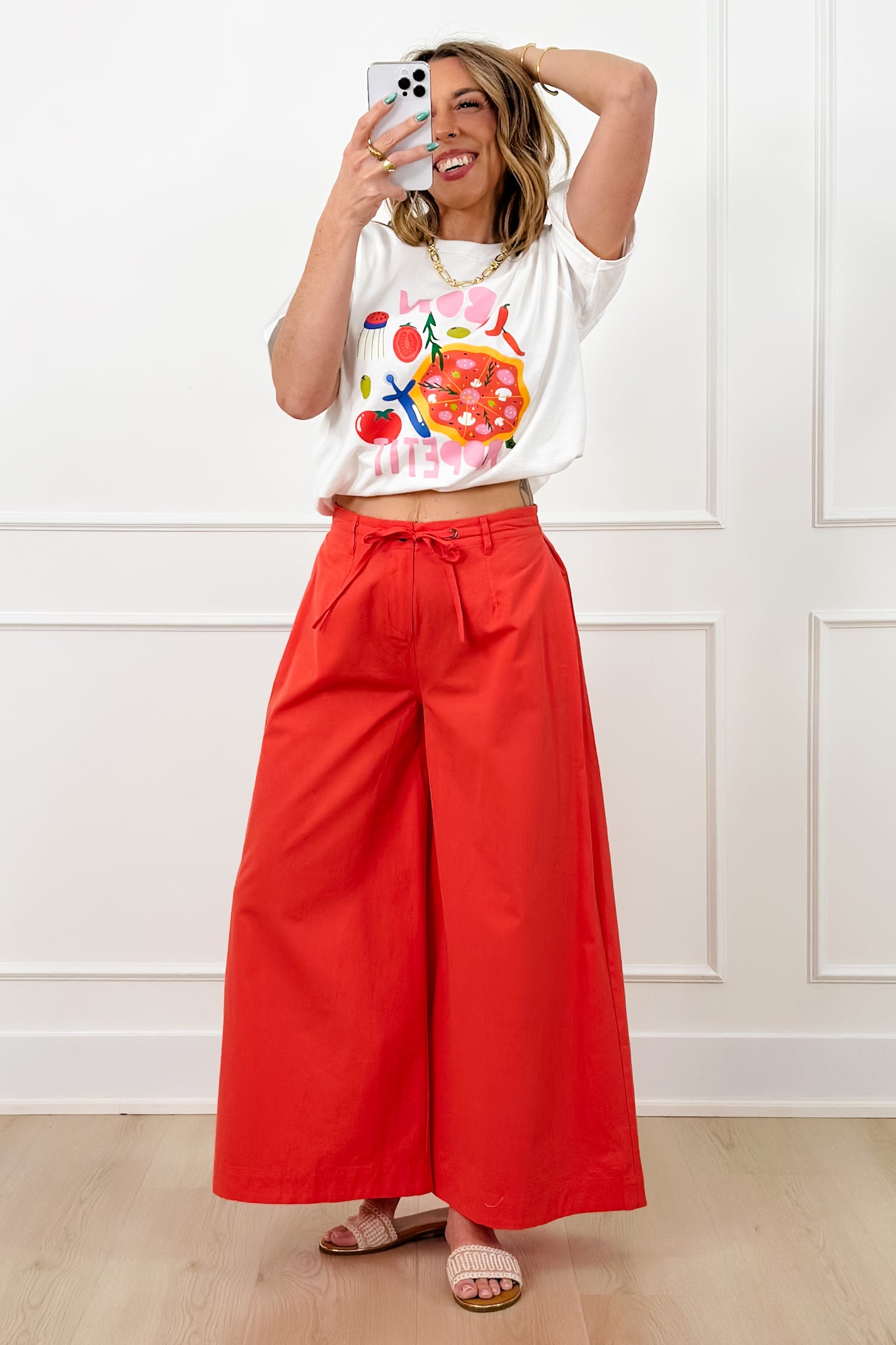 Elastic Waist Wide Leg Pants with Side Pockets