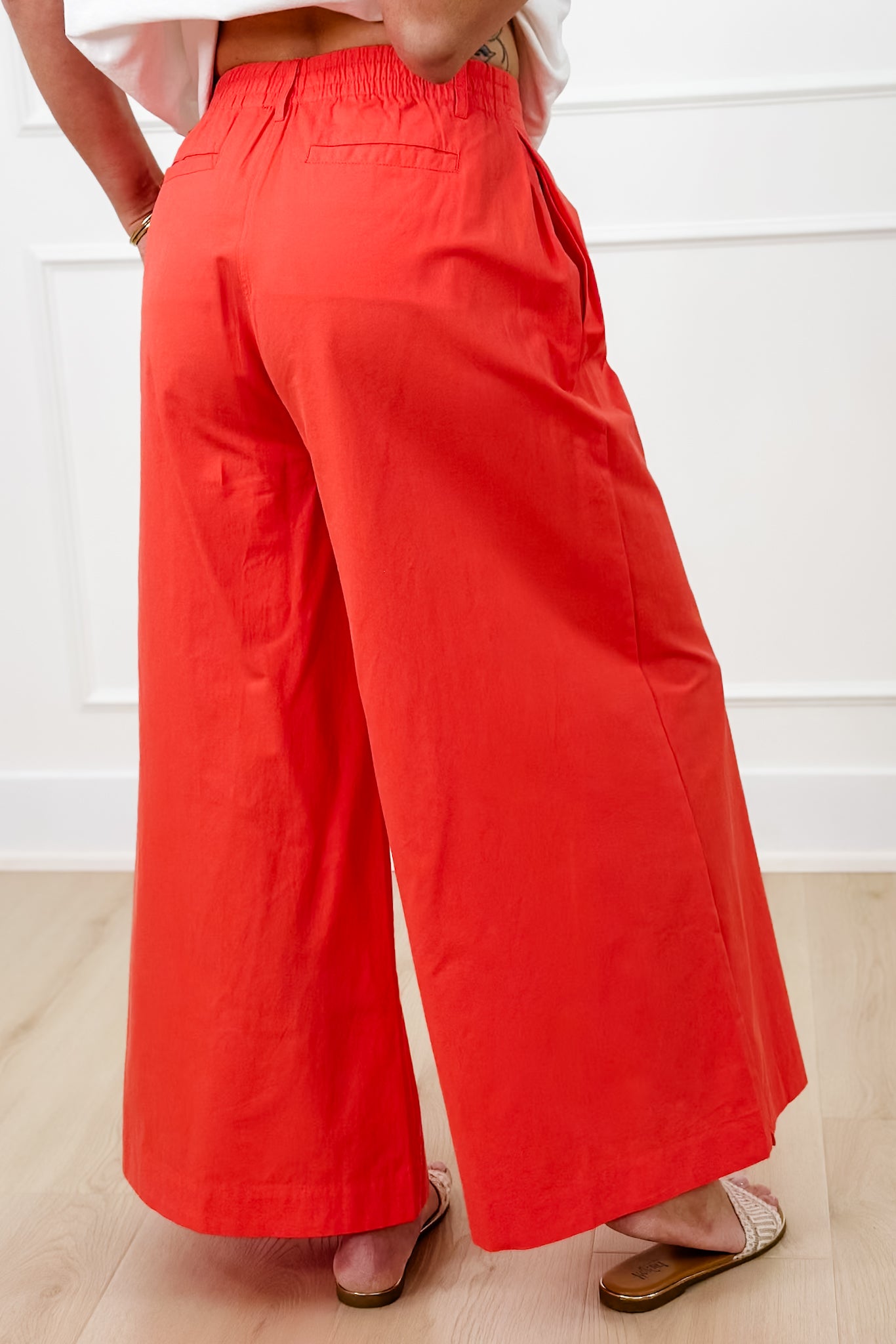 Elastic Waist Wide Leg Pants with Side Pockets