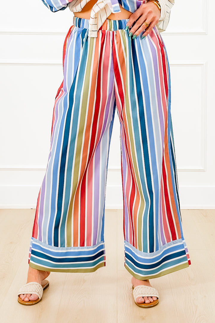 Multi Color Striped Elastic Waist Pants