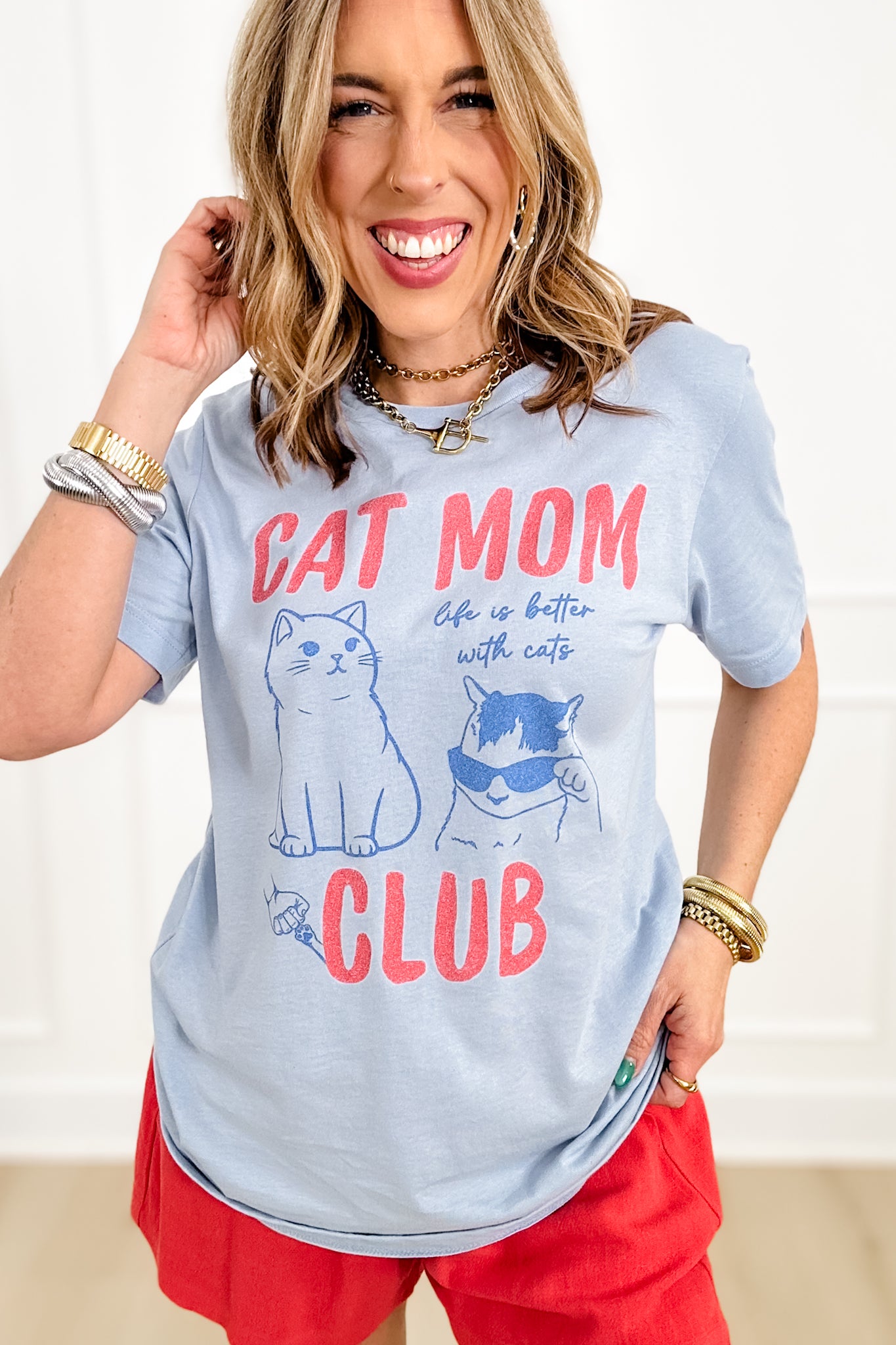 Plus/Reg Short Sleeve "Cat Mom Club" Graphic Tee