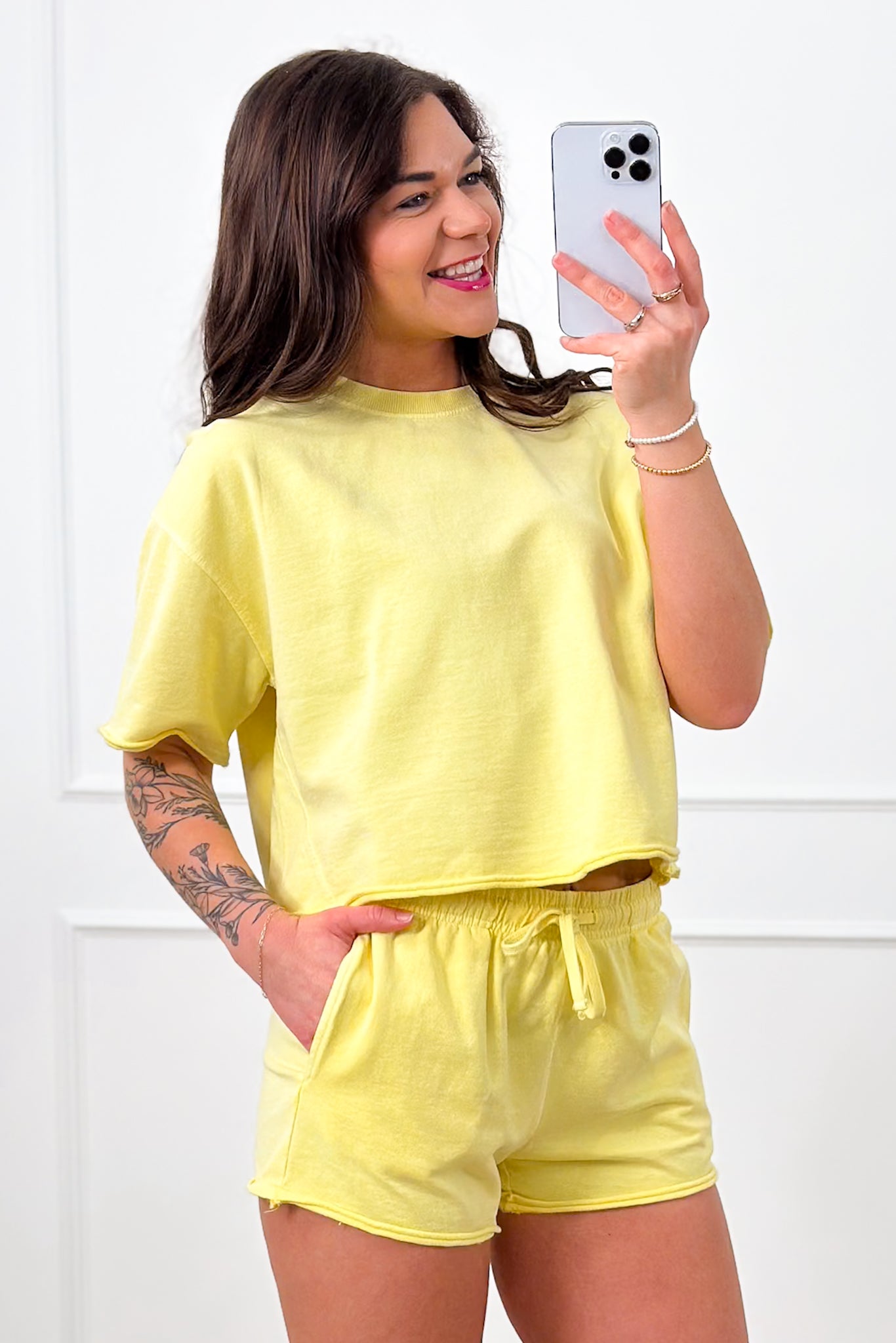 Short Sleeve Crew Neck Top and Shorts Set