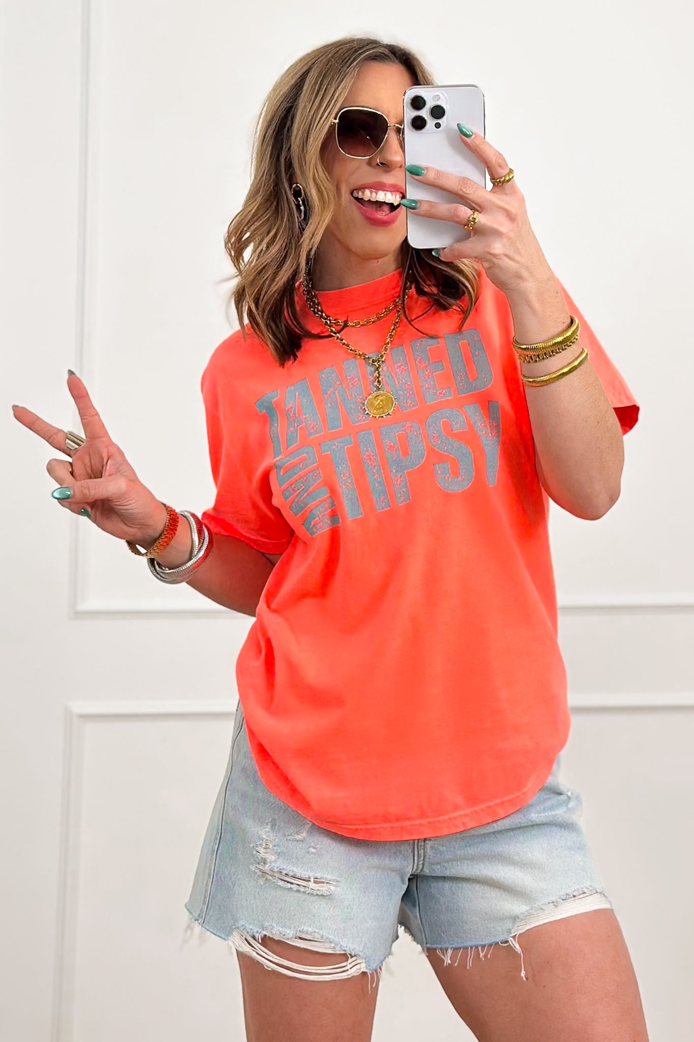 Plus/Reg Short Sleeve "Tanned And Tipsy" Graphic Tee