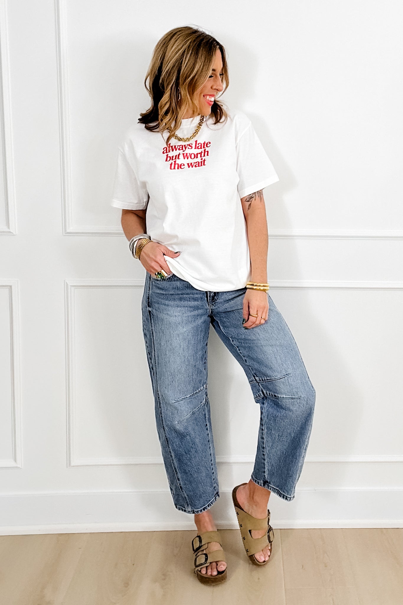 Plus/Reg Short Sleeve "Always Late But Worth It" Graphic Tee