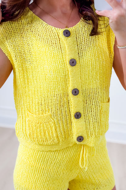 Plus/Reg Knit Sleeveless Button Down Top with Shorts Set