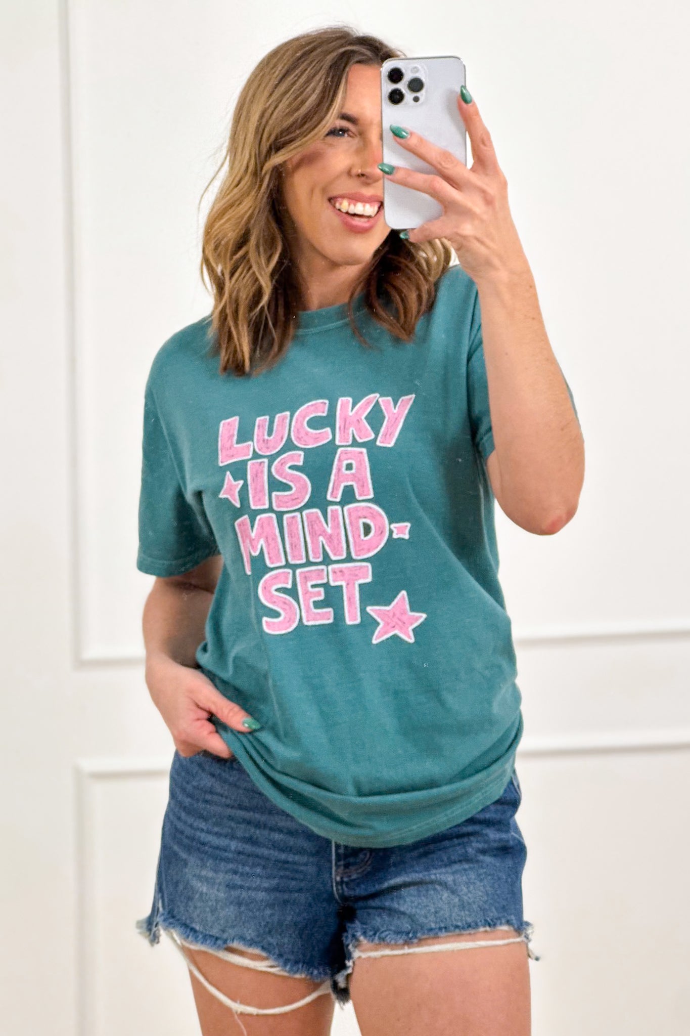 Plus/Reg Short Sleeve "Lucky Is a Mind Set" Graphic Tee