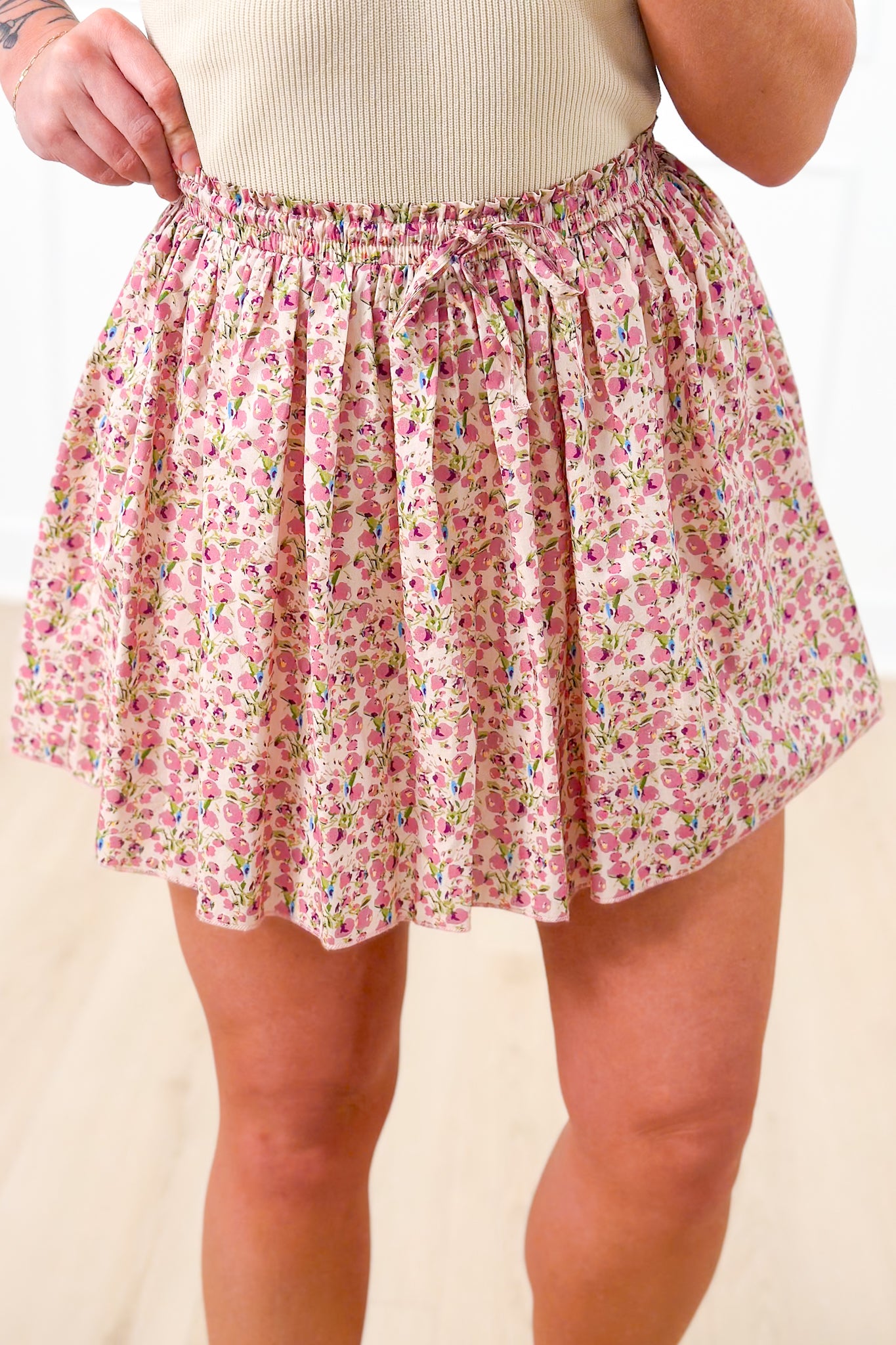 Floral Print Elastic Waist Flared Mini Skirt