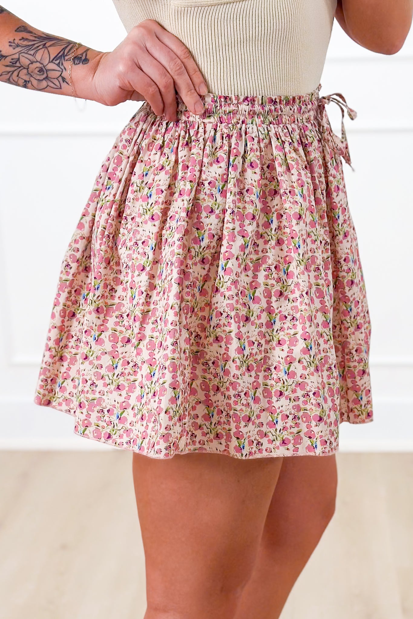 Floral Print Elastic Waist Flared Mini Skirt