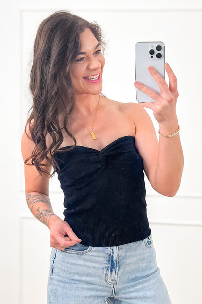Ribbed Knit Twist Front Tube Top