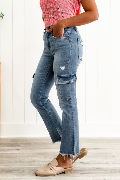 Vervet Mid Rise Cargo Slim Straight Jeans