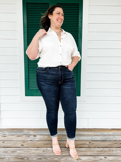 Judy Blue Everyday Wear 3.0 (High Rise) Dark Wash High Waist Skinny with Handsanding