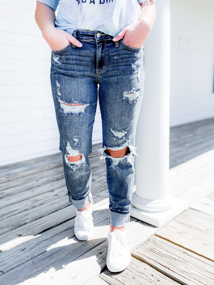 Judy Blue Freckled Out OG Bleached Boyfriend Jeans