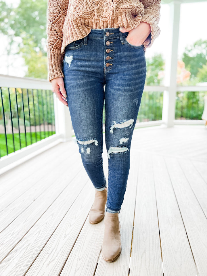 Judy Blue Mid Rise skinny Thermal Patch (Multiple Lengths)