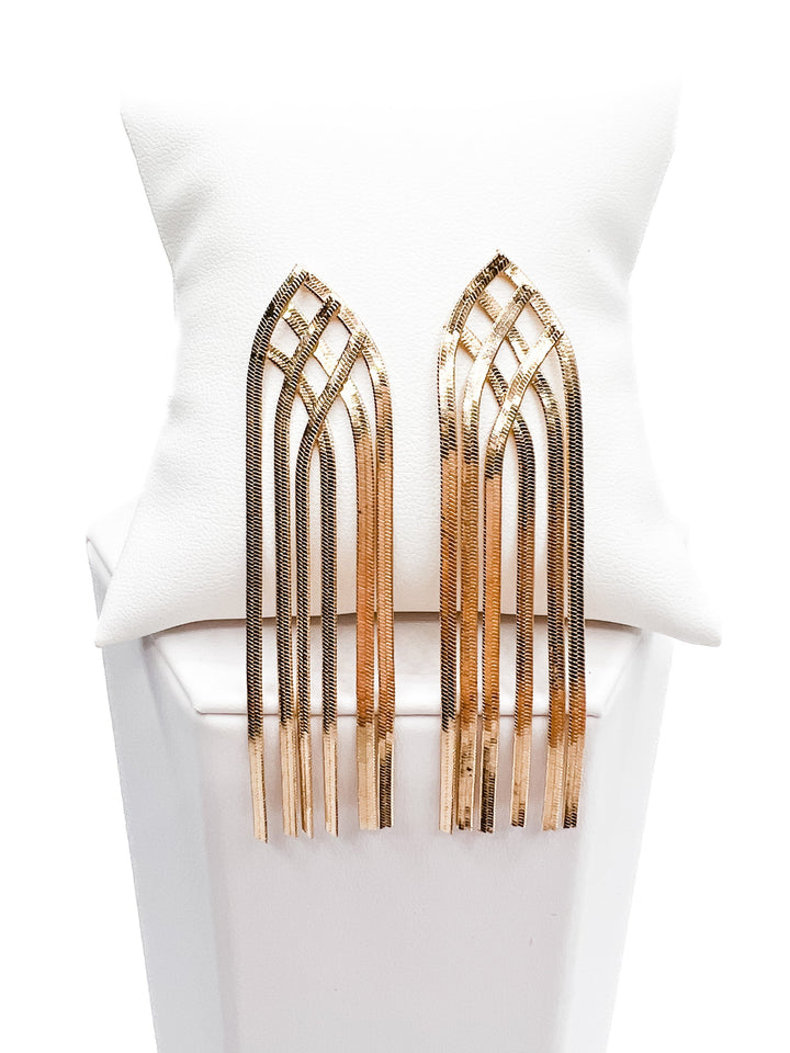 Love, Poppy Criss Cross Fringe Dangle Earrings