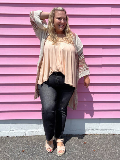 Risen Black Mid Rise Button Fly Relaxed Fit Skinny Jeans