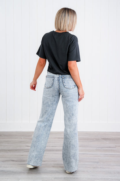 Judy Blue  Bad Blood High Rise Light Mineral Wash Raw Hem Wide Leg Jeans