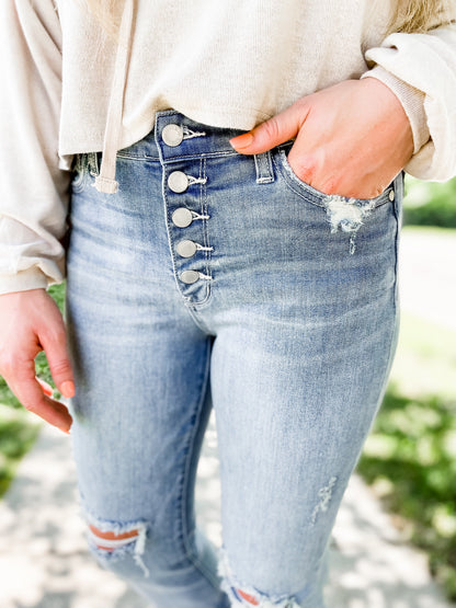 Judy Blue FIREFLY Button Fly Distressed Boyfriend Jeans