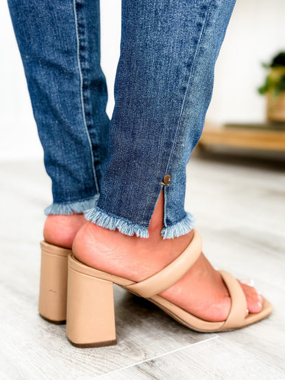 Judy Blue What Dreams are Made Of High Rise Medium Wash Tummy Control Side Slit With Frayed Hem Skinny Jeans