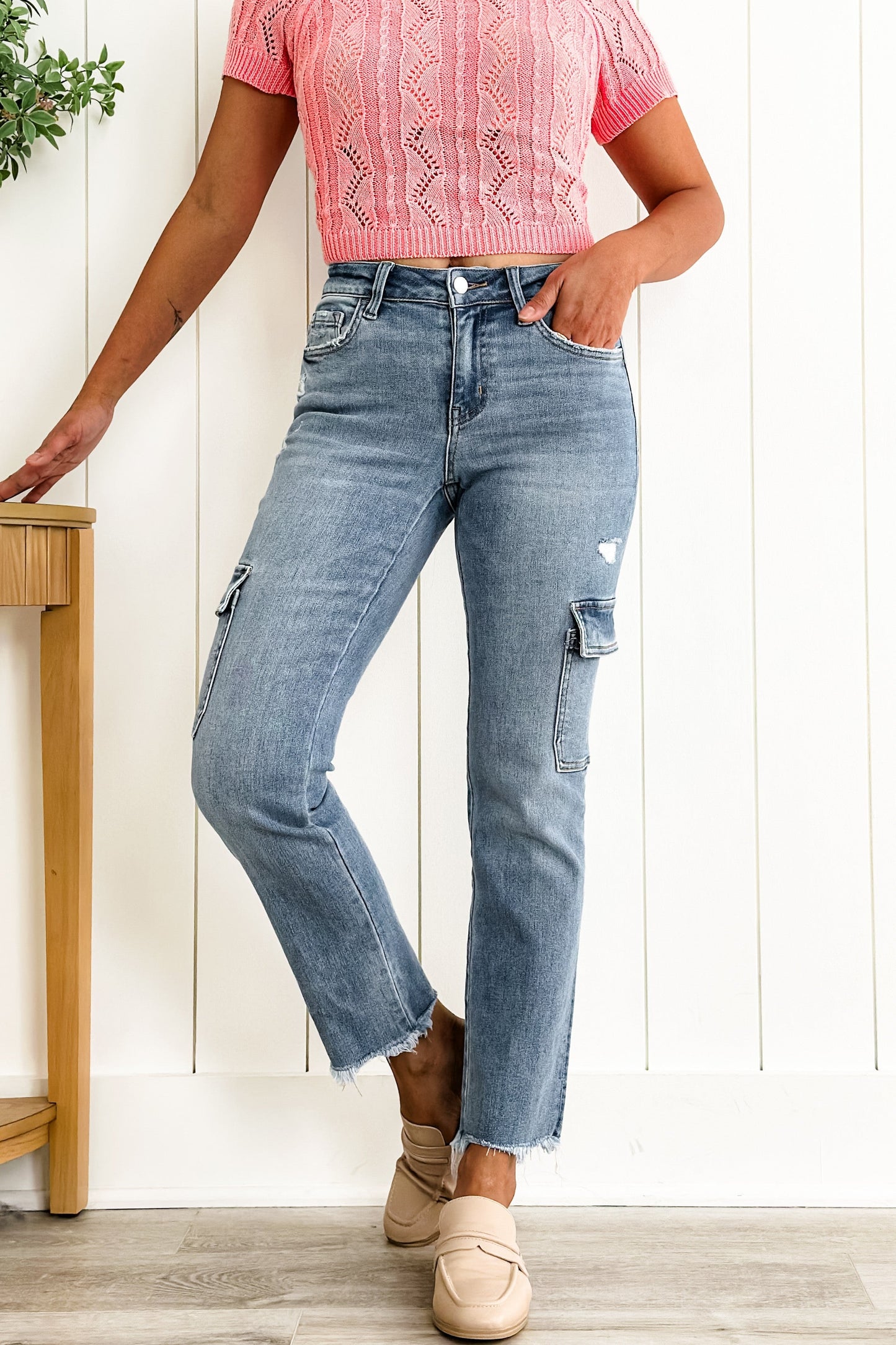 Vervet Mid Rise Cargo Slim Straight Jeans