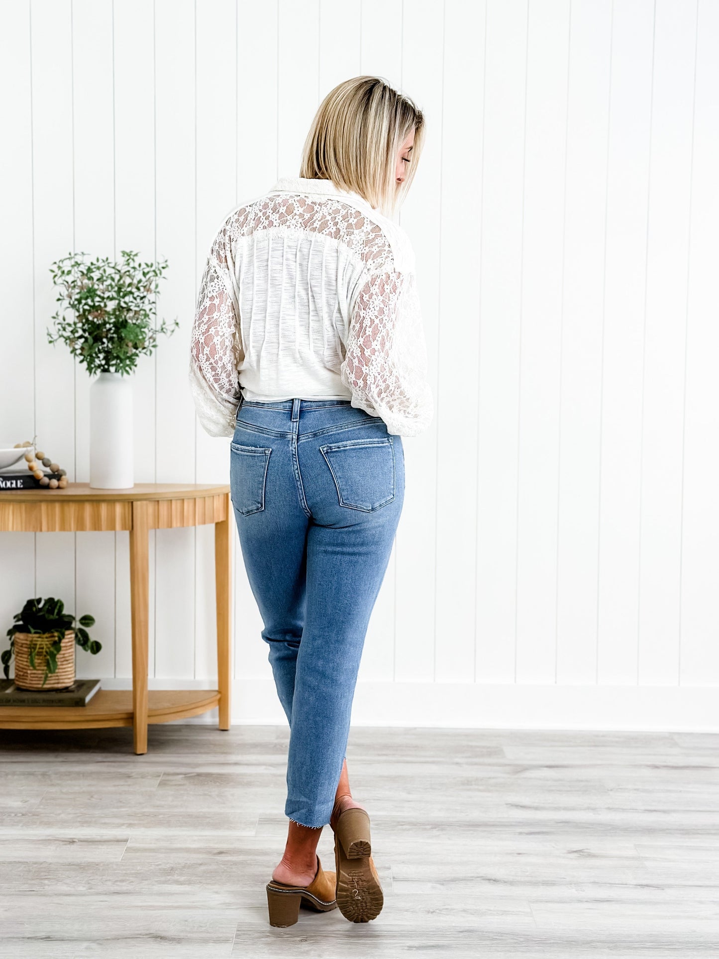 Lovervet High Rise Medium Wash Slim Straight Leg Jeans