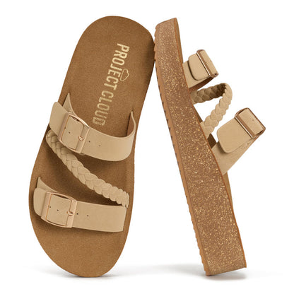 Braided Strap Double Buckle Platform Sandal