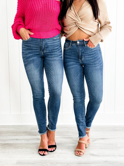 Judy Blue What Dreams are Made Of High Rise Medium Wash Tummy Control Side Slit With Frayed Hem Skinny Jeans