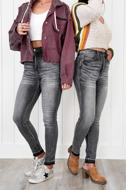 Judy Blue 50 Shades of Grey High Rise Grey Wash Tummy Control Skinny Jeans With Release  Hem