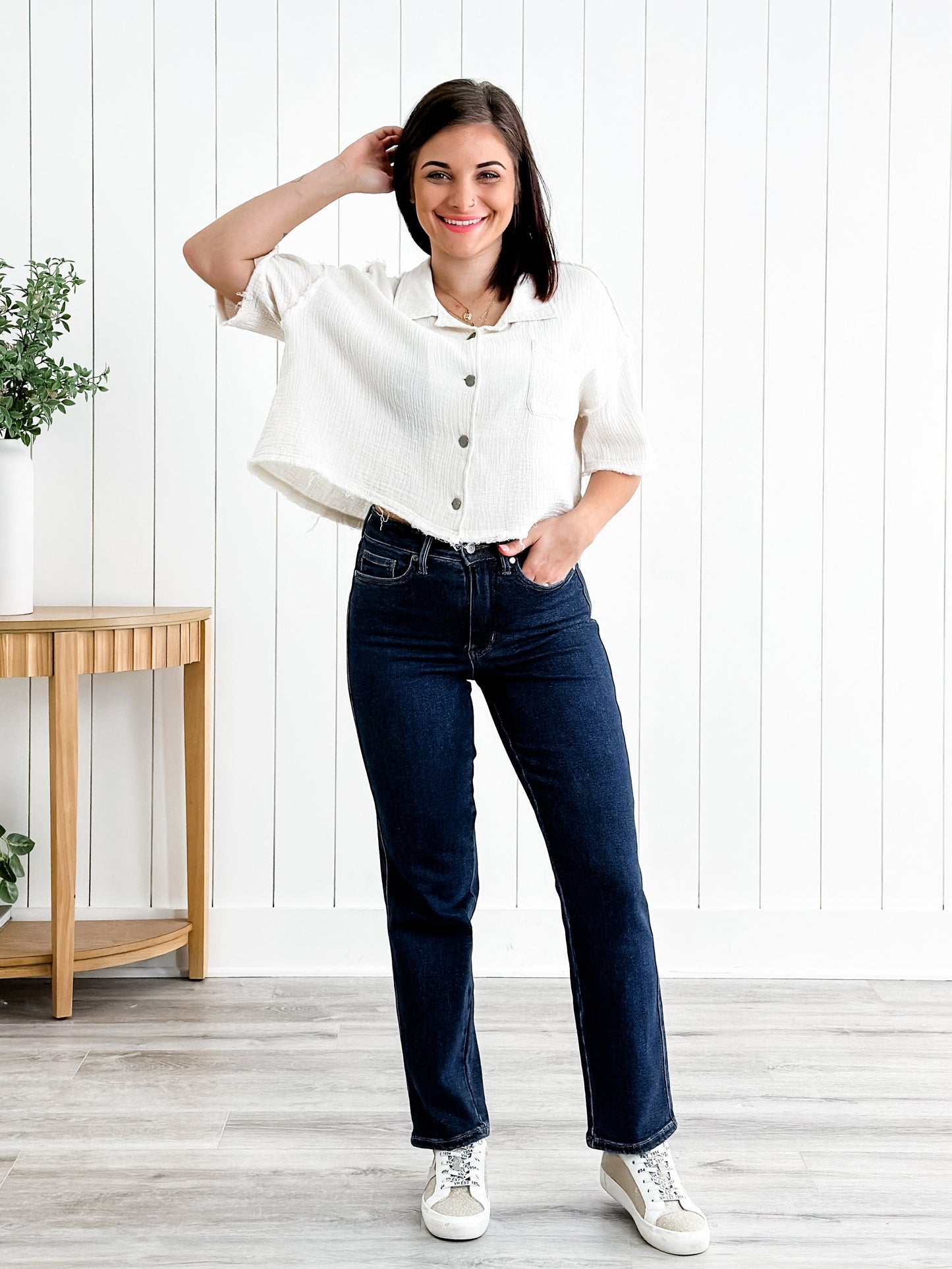 Judy Blue Straight Snatched High Rise Dark Wash Tummy Control Non Distressed Straight Leg Jeans