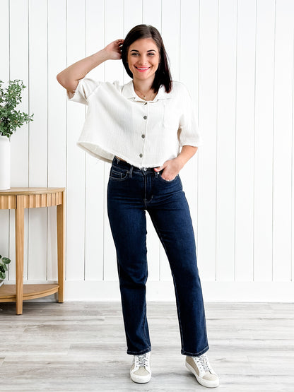 Judy Blue Straight Snatched High Rise Dark Wash Tummy Control Non Distressed Straight Leg Jeans