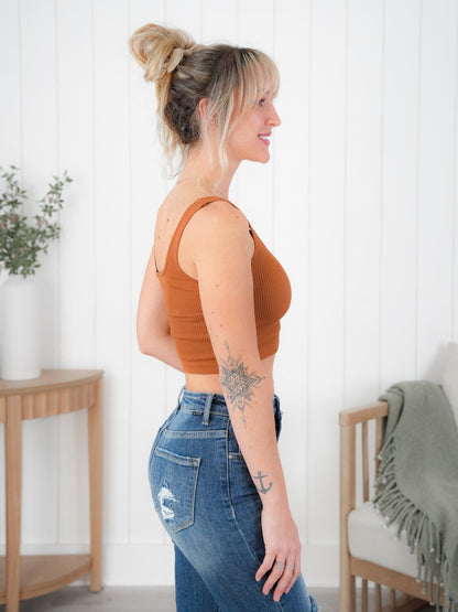 Ribbed Knit Square Neck Cropped Tank Top (Multiple Colors)