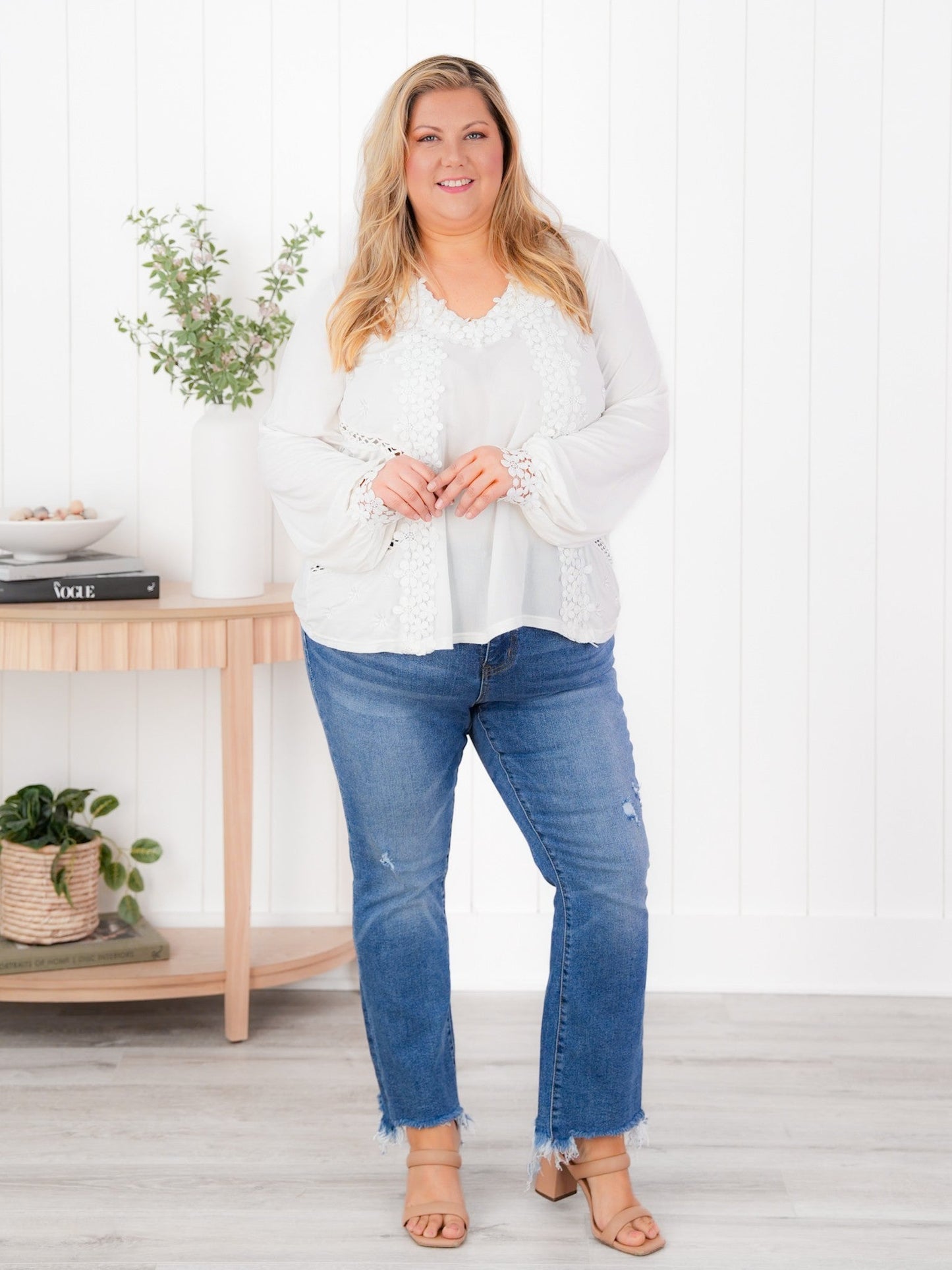 Restocks! POL Floral Embroidered Long Sleeve V-Neck Top (Multiple Colors)
